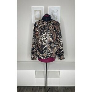 Jess & Jane‎ Jacket Women's XL Full Zip Rhinestone Paisley Sweatshirt Mock Neck